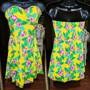 NWOT Strapless Floral Yellow Dress
